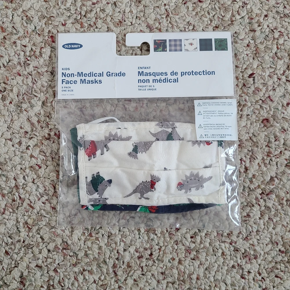 Old Navy Kids 3pk Non-Medical Grade Face Masks - Xmas Dino